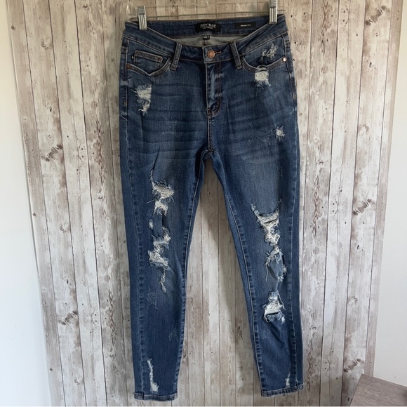 Judy Blue Ankle Distressed Blue Jeans 27 - Picture 1 of 3